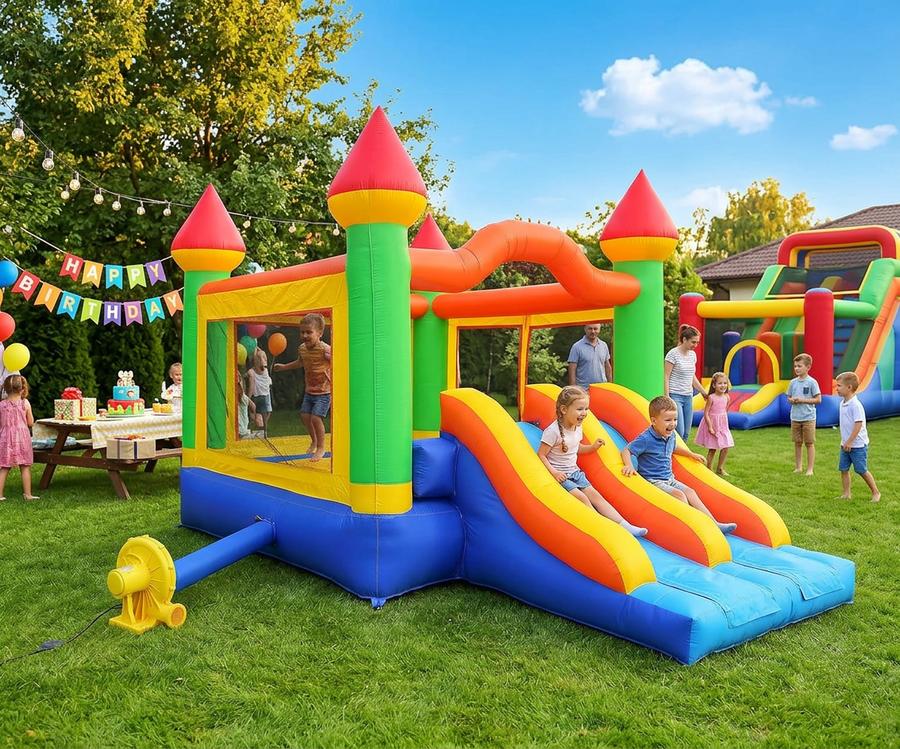 Mega Double Slide Castle at an outdoor event