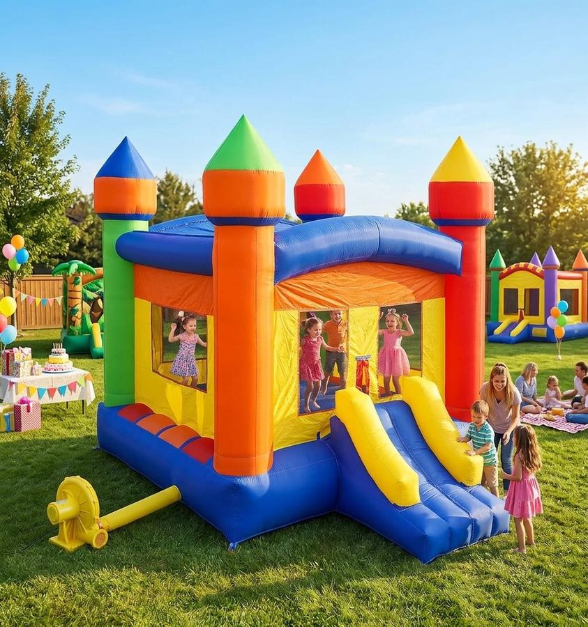Castle Bounce House at a backyard birthday party
