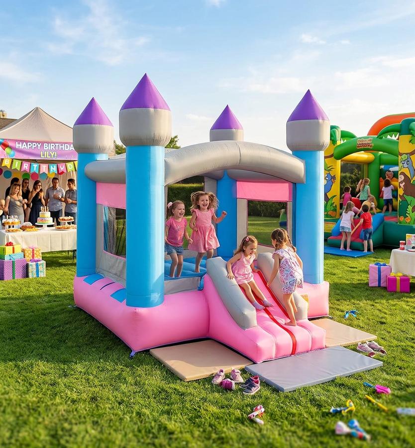 Princess Castle Bounce House at a girls birthday party