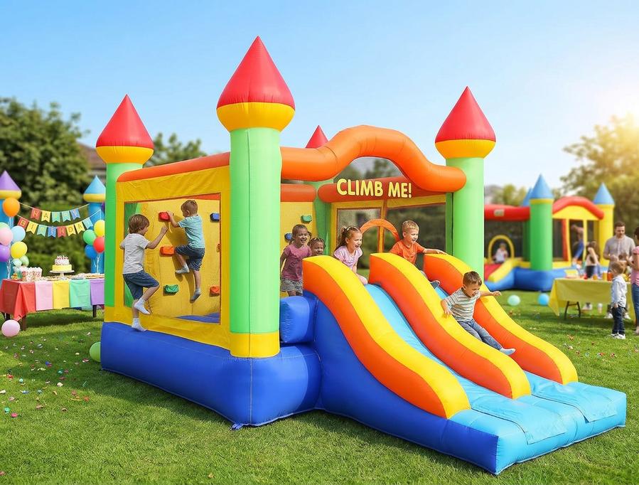 Mega Double Slide with kids racing